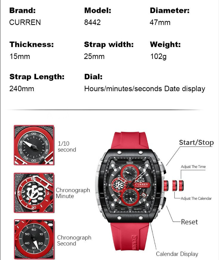 CURREN 8442 Men's Waterproof Six Needle Quartz Multifunctional Watch Men's Watch - Blue_1