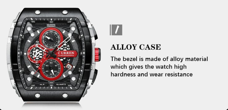 CURREN 8442 Men's Waterproof Six Needle Quartz Multifunctional Watch Men's Watch - Red_3