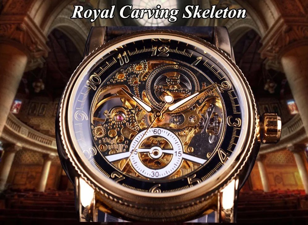Forsining Hollow Engraving Skeleton Casual Designer Brand Automatic Watches - Black Silver_1