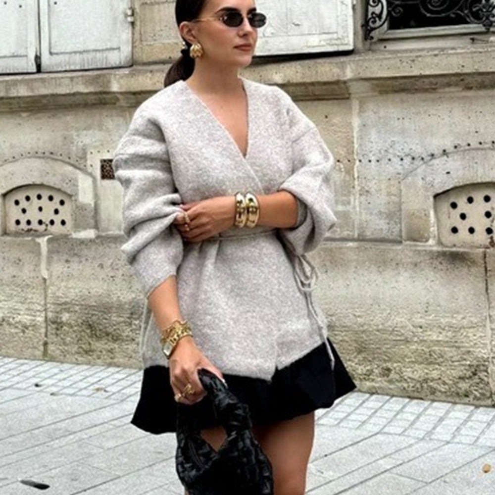 Autumn And Winter Belt Woolen Simple Cardigan Sweater