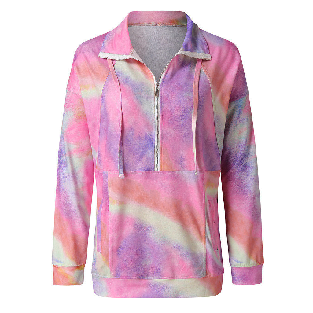 Long Sleeve Lapel Tie-dyed Sweater Spring Wear