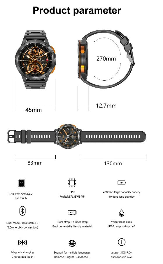 AK59 Smart Watch HD AMLOED Screen w/ health monitoring - Vinyl Strap_8