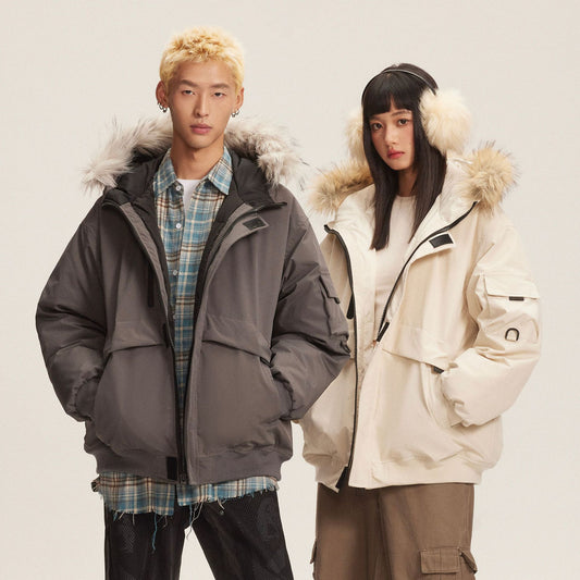 Retro Fur Collar Hood Parka Down Jacket Women's Winter Thickened